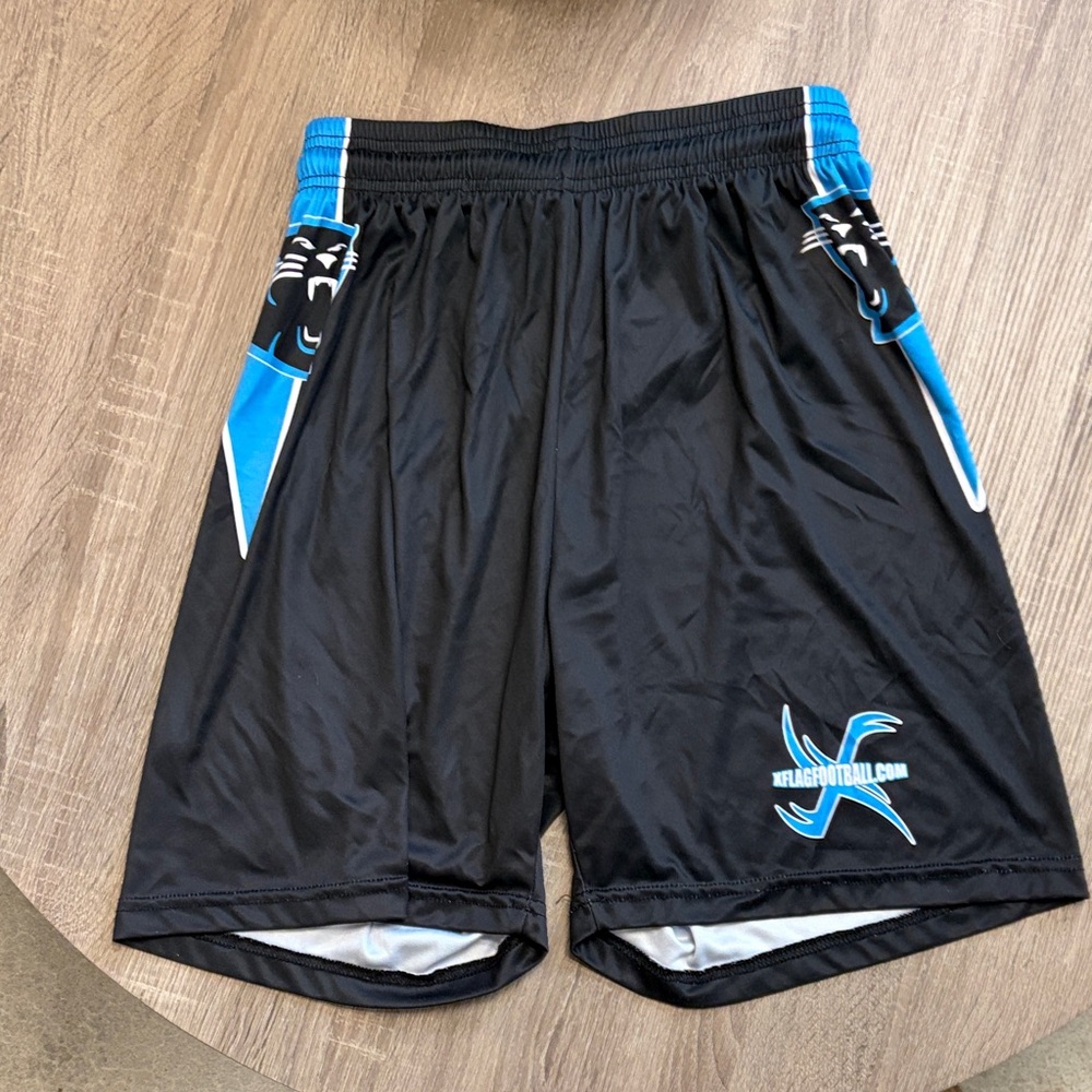 Carolina Panthers Men’s Black Athletic Shorts with Blue Accents